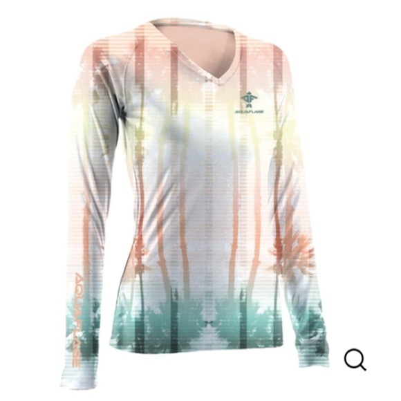 Aquaflauge Faded Palms UPF 50 Sun Protection Long Sleeve Performance Shirt NWT - Picture 1 of 8